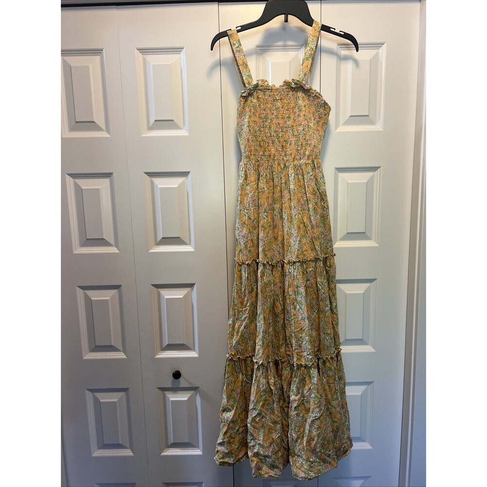 Modcloth Charming Chance Encounters Ruffled Green Floral Maxi Dress‎ Size Xs
